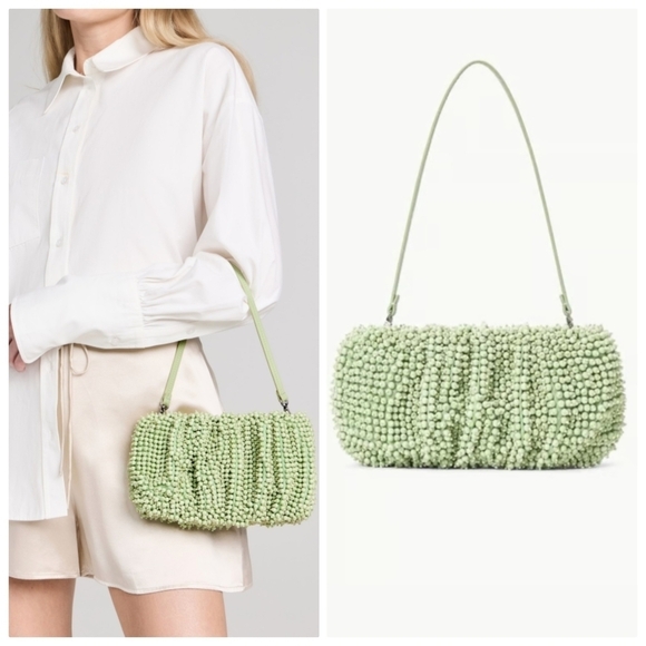 STAUD Handbags - New Staud Beaded Bean Convertible Matcha Shoulder Handbag NWT